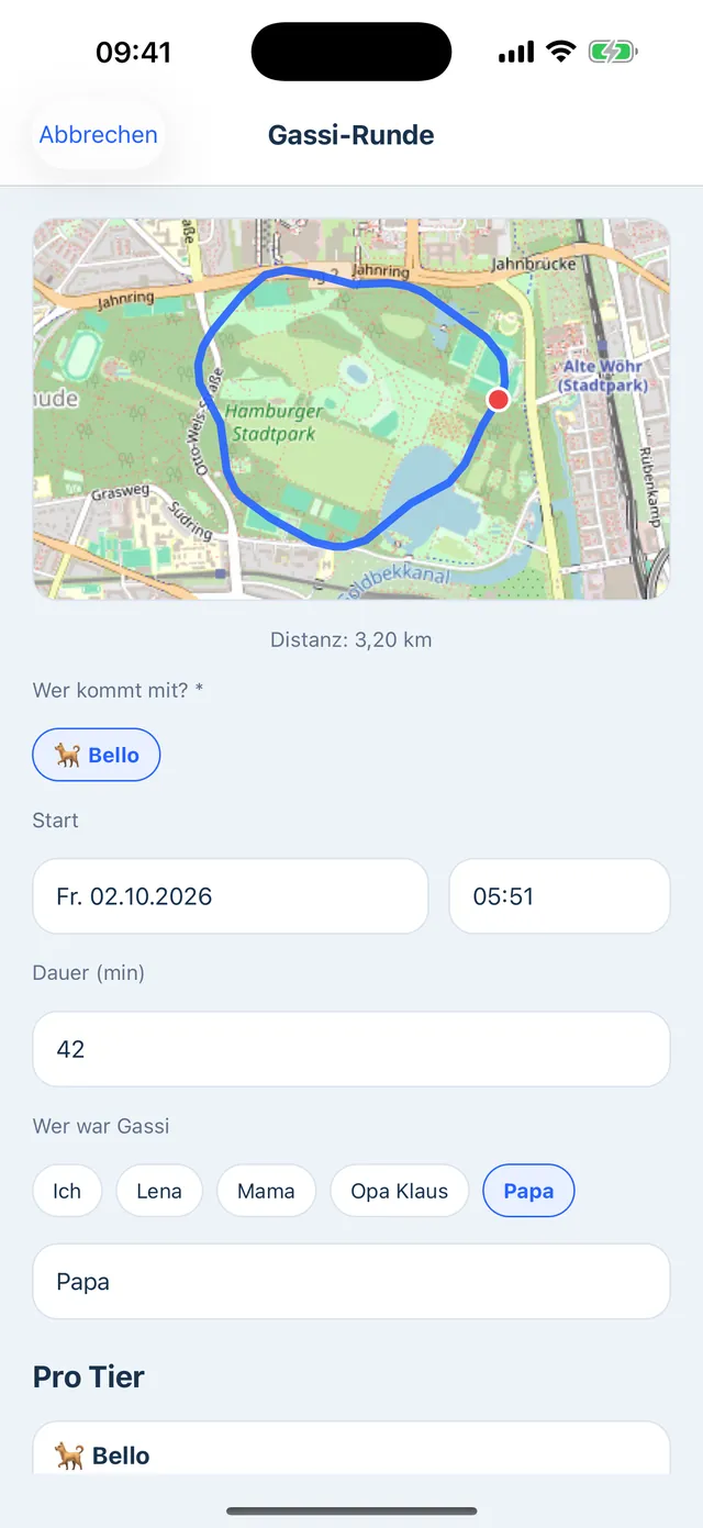 Gassi-Runde mit Strecke auf der Karte