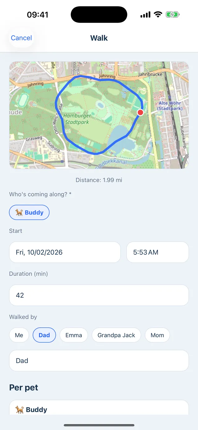 A walk with the route on a map