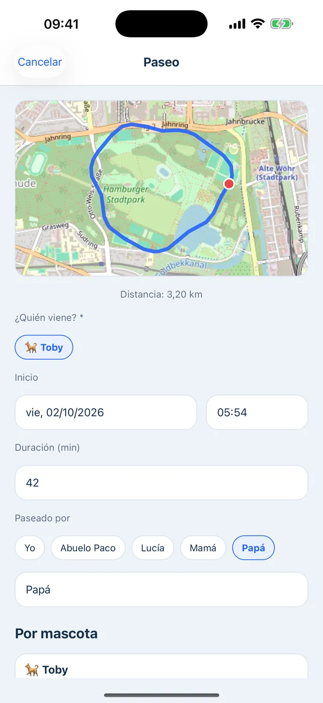 Paseo con la ruta en el mapa