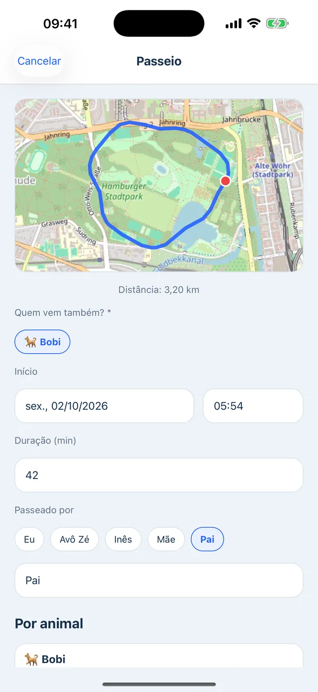 Passeio com o percurso no mapa